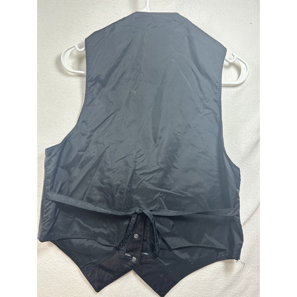 SPLIT END ltd unisex leather vest VINTAGE black size medium back tie buttons - Picture 7 of 7